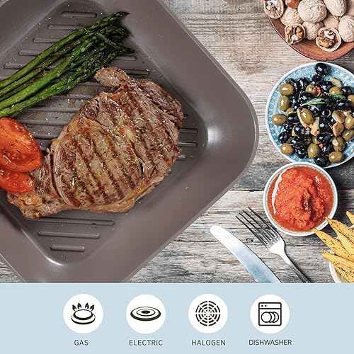 Miniatura 2 de Neoflam Eela - Parrilla cuadrada antiadherente de 11 pulgadas con crestas de corte, revestimiento de cerámica Ecolon sin PFOA para sartén, asar,