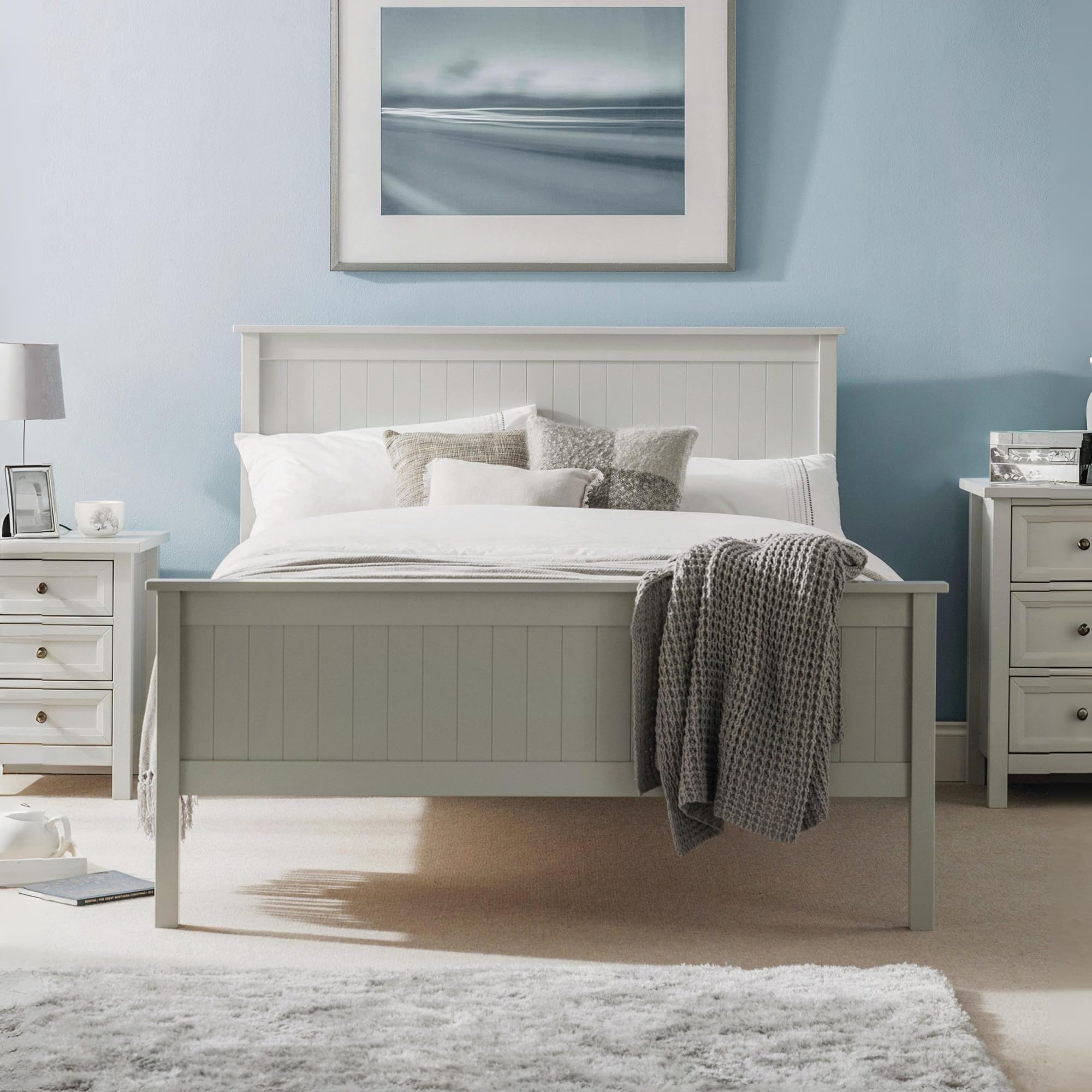 Julian Bowen Maine King Bed - Dove Grey - New England Style Panelling - Solid Pine - Slat Base