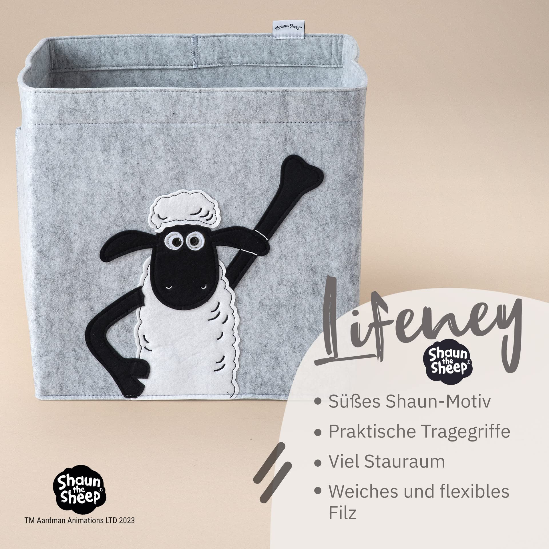 meets Shaun das Schaf Aufbewahrungsbox für Kinder – Filz-Box mit dem kultigen Schaf zum Verstauen von Spielzeug – 30 x 30 x 30 cm passend für klassische Würfelregale