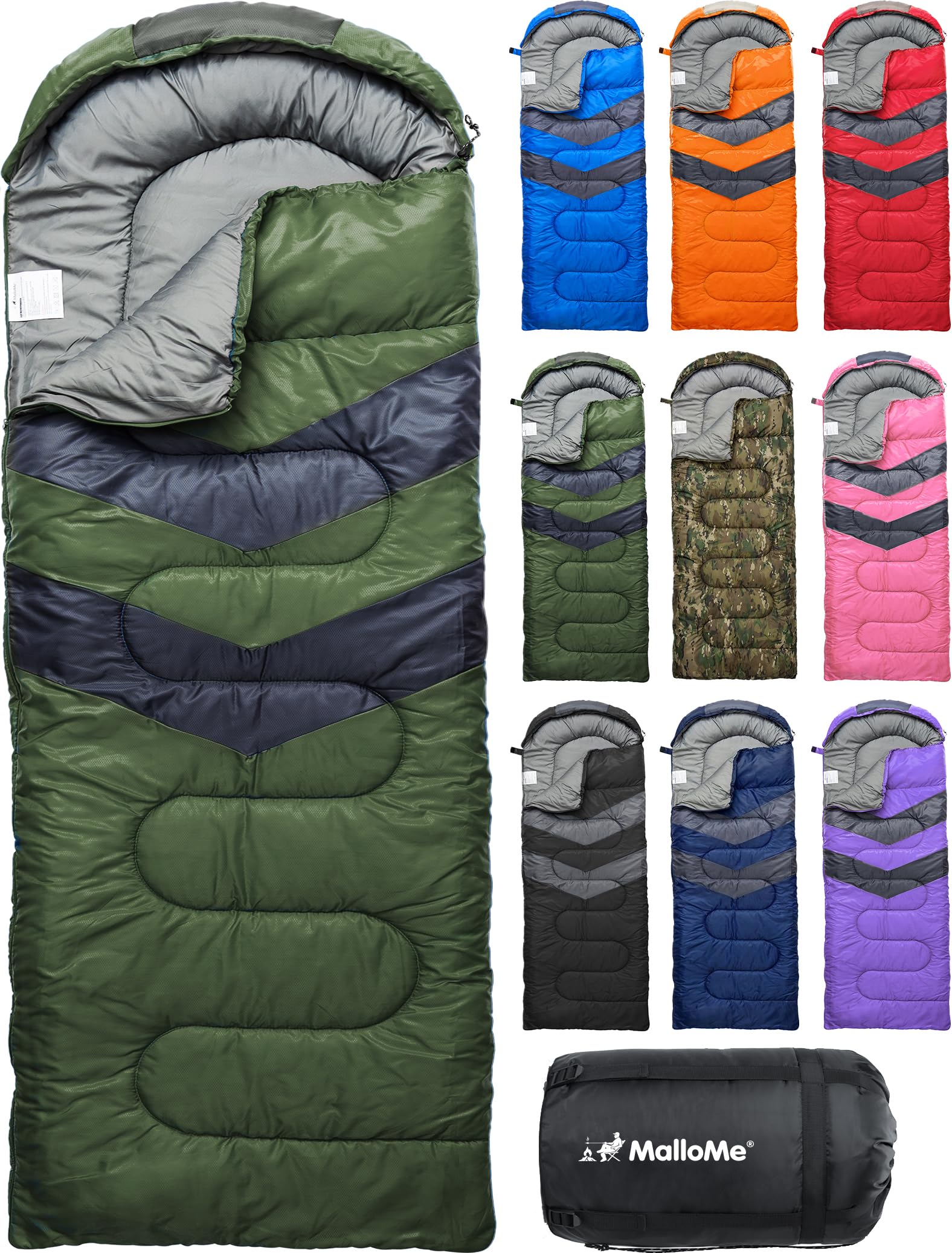 MalloMe Sacs de couchage pour adultes par temps froid et chaud – Sac de couchage pour enfants, filles, garçons – Accessoires essentiels de camping légers pour la randonnée, le sommeil, simple et