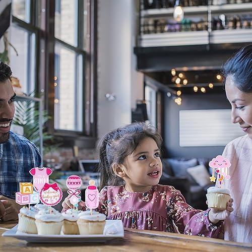 Miniatura 10 de 24 piezas de decoración para cupcakes para niños o niñas, pies con purpurina rosa o azul, pajarita, para revelación de género, decoración de