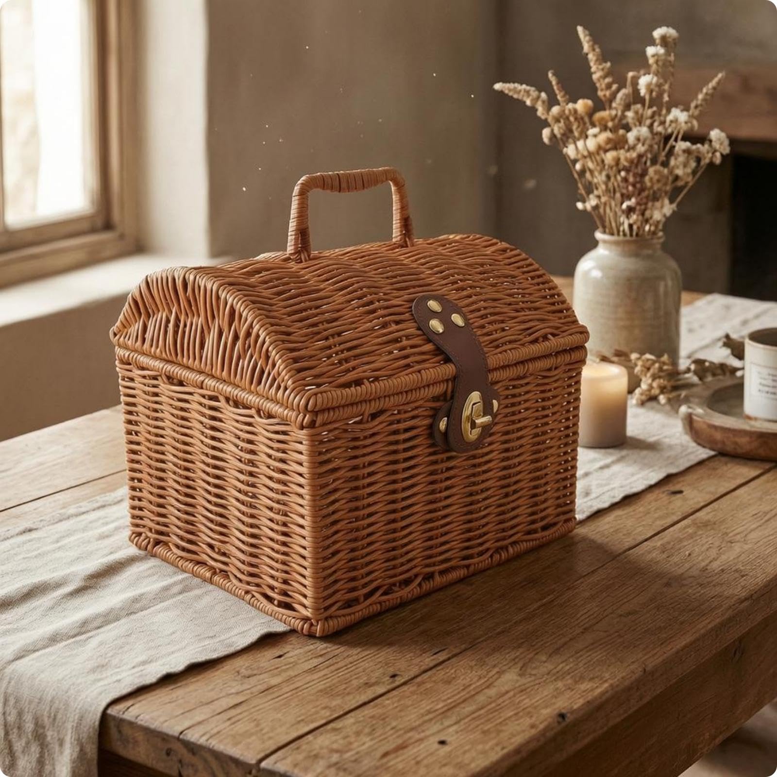 Decorative Storage Chest Top Handle Lidded Storage Basket Front Clasp Large-image-31