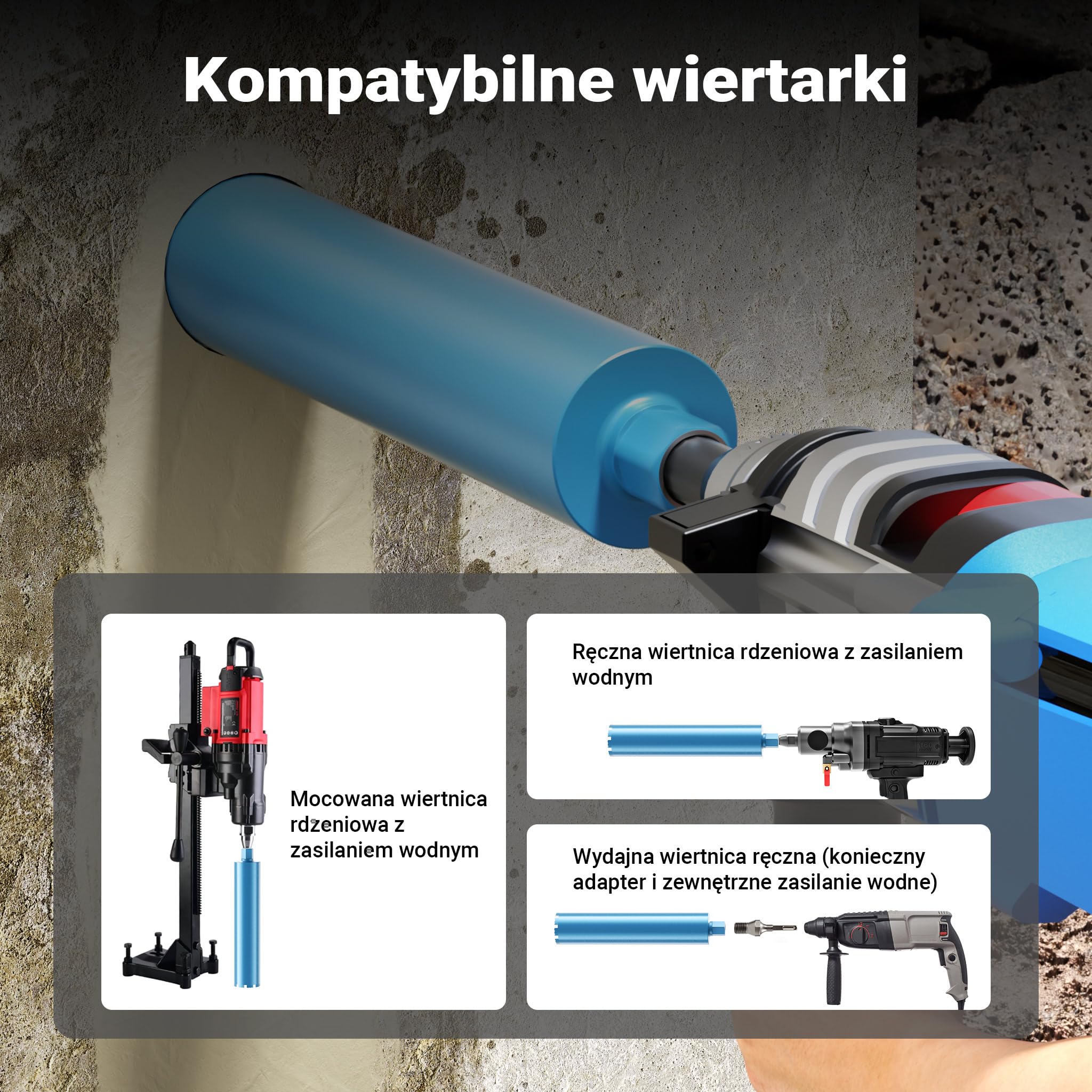 Wiltec Wiertło diamentowe koronowe typu Shark Ø 102 mm o długości 450 mm, 1¼ UNC, do wiercenia w betonie, kafelkach, kamienia i granitu