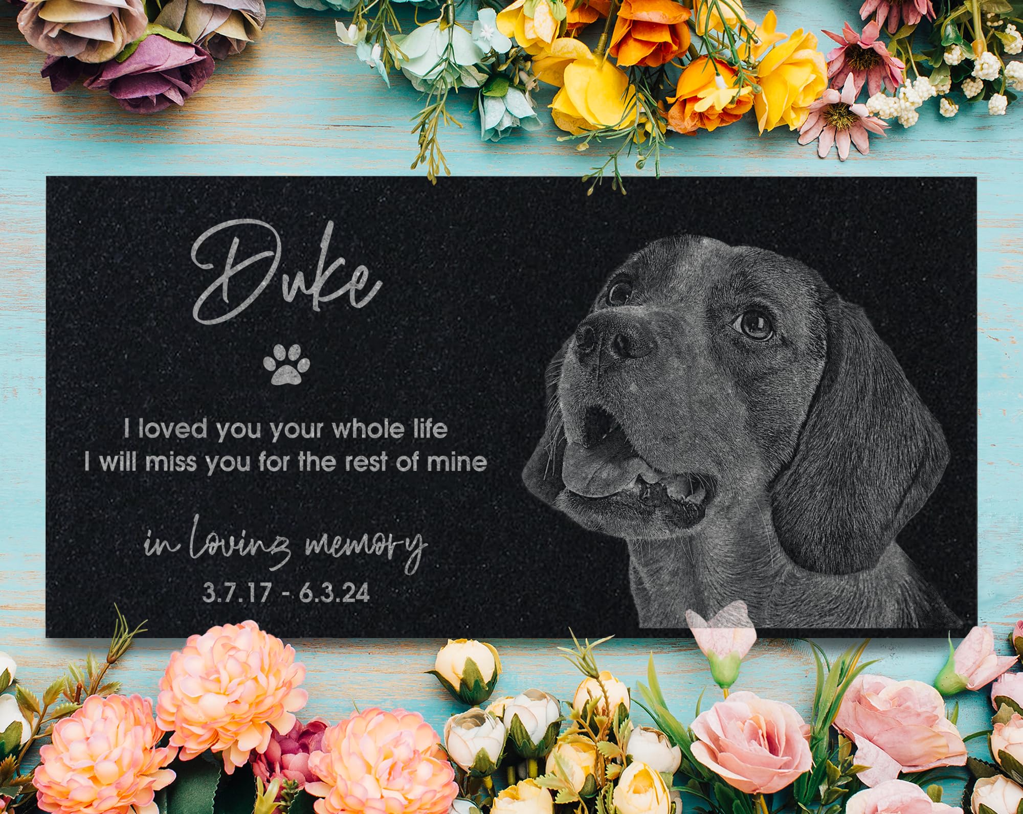 In Loving Memory Pet Memorial Stone w/ Engraved Image: Dog, Cat, Puppy, Kitten Grave Marker for Backyard, Garden Tribute, Cemetery Tombstone,