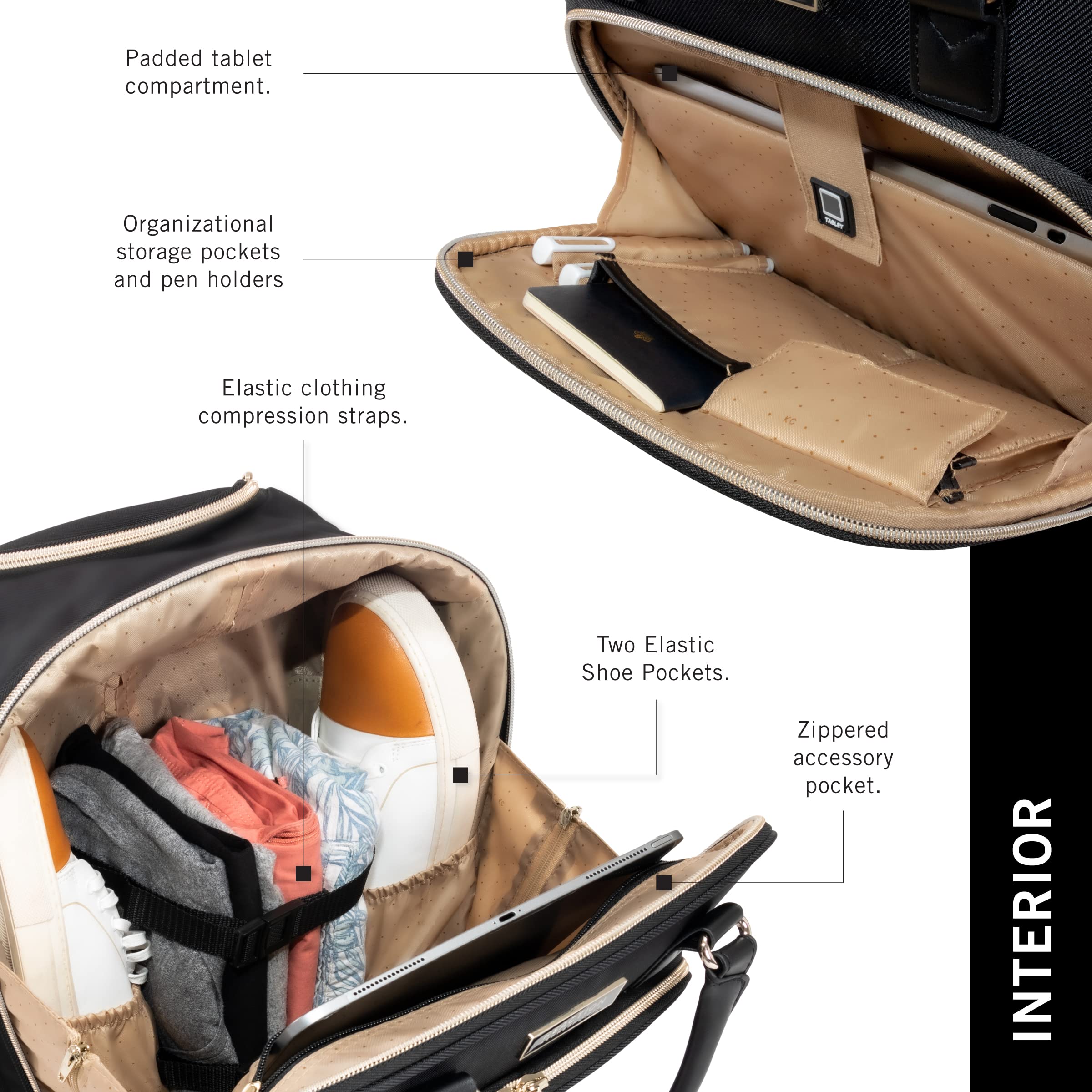 Kenneth Cole Reaction Women's Chelsea Luggage Chevron Softside 8-Wheel Spinner Expandable Suitcase Collection, Black, 4 Underseater