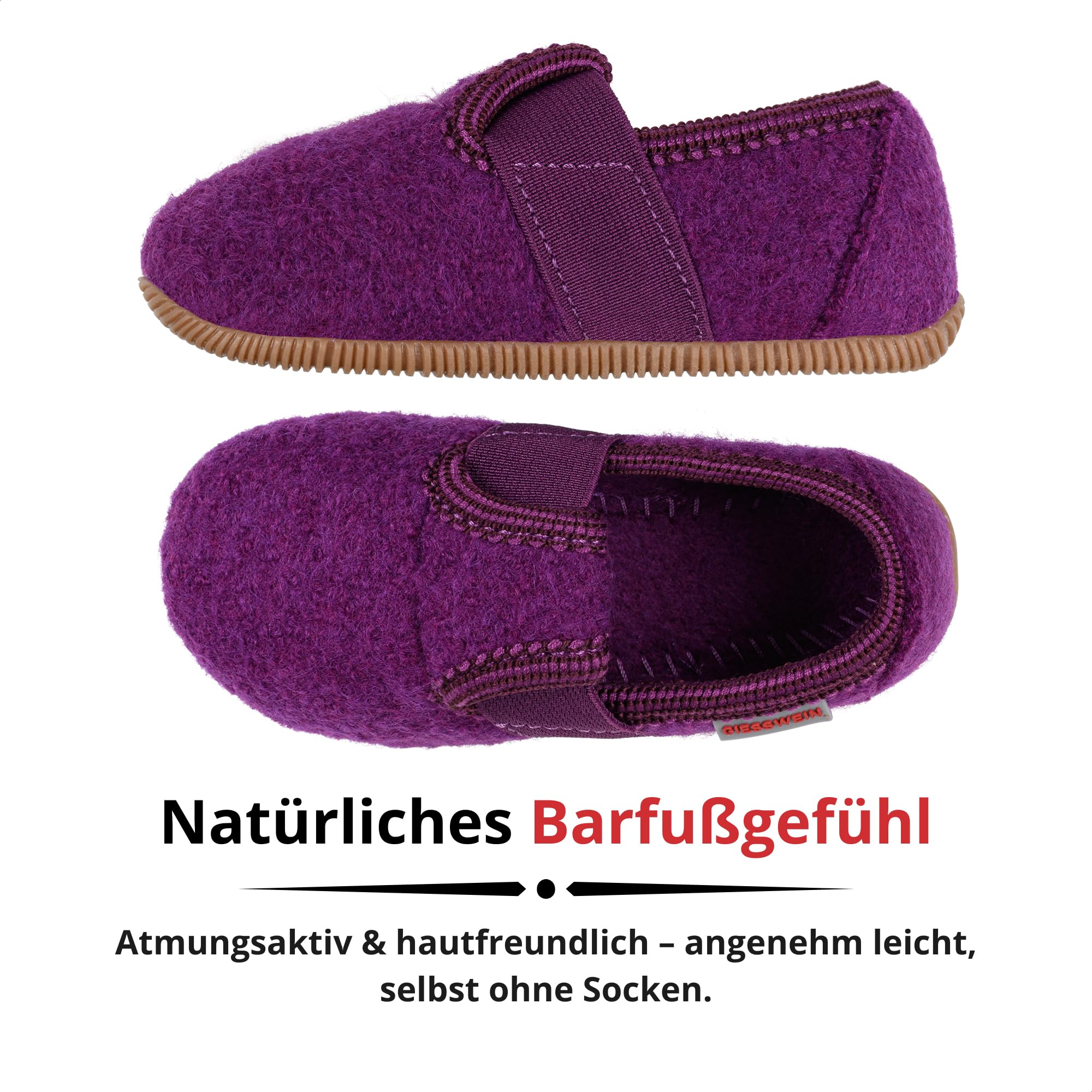 Giesswein Pantoufles Weidach - Chaussons en Feutre Chauds pour Filles et garçons, Chaussons antidérapants à lanière élastique