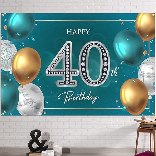 HAMIGAR Fondo de pancarta de feliz cumpleaños 40 de 6 x 4 pies, decoraciones de cumpleaños de 40 años, suministros de fiesta para mujeres y hombres,