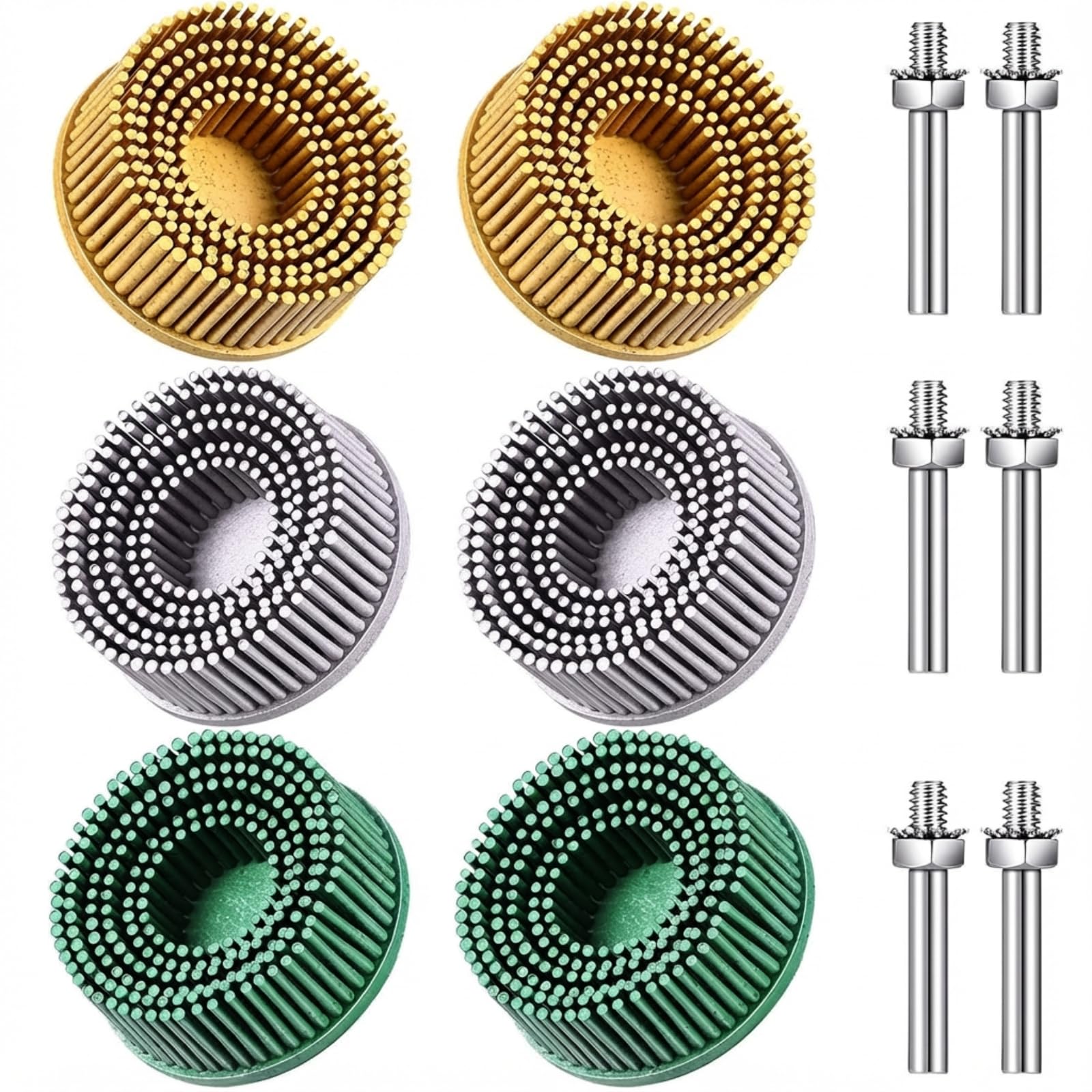 Honoson 6 Pieces 2 Inch Bristle Disc Grit Abrasive Bristle Disc 50# 80# 120# with 1/4 Inch Shank Attachment Abrasive Coating Removal for Metal