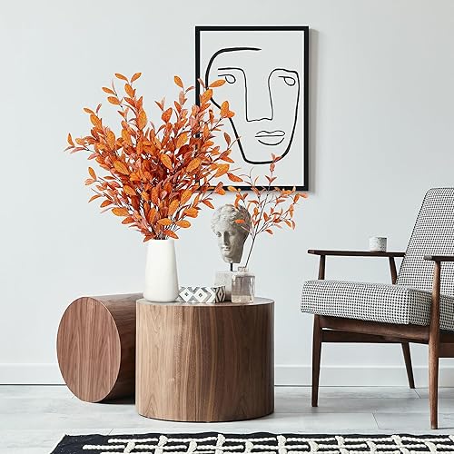 Miniatura 6 de Sggvecsy 6 tallos artificiales de eucalipto de otoño, hojas de eucalipto de otoño, ramas de hojas de otoño, decoraciones de otoño para el hogar,