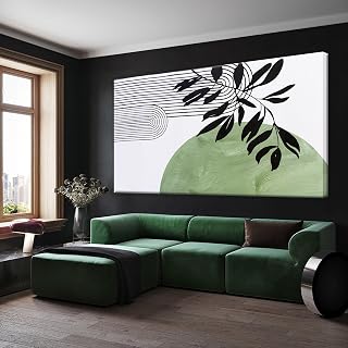 TAIJXAGSG Large Boho Green Wall Art For Living Room Century Modern Canvas Art Wall Decor Picture Painting Aesthetics Botanical Abstract Art Prints Bedroom Office Wall Hanging Decor 29x58 In