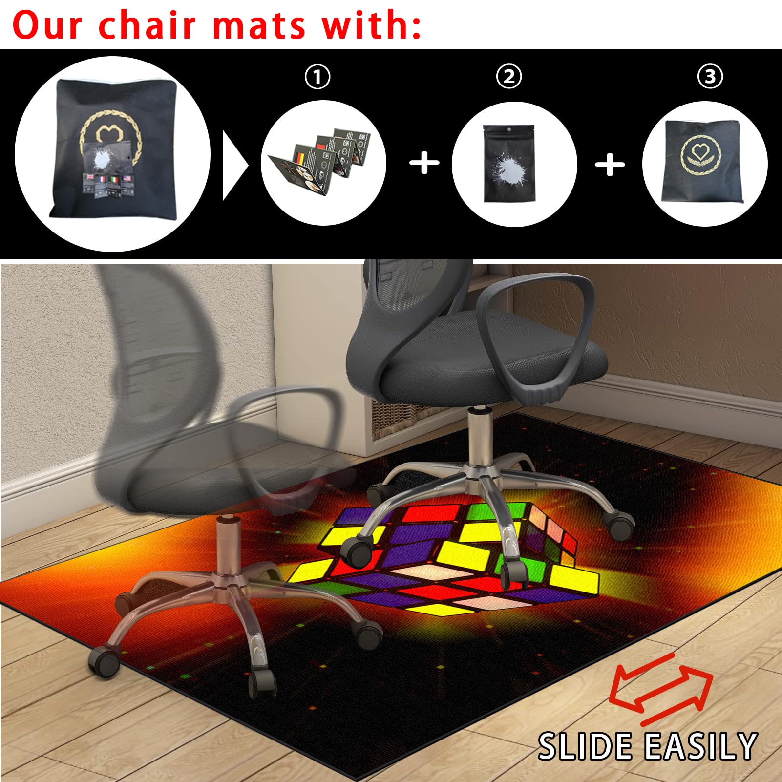 Mata ochronna na krzesło biurowe, antypoślizgowa, duża mata na krzesło biurowe na wykładziny podłogowe, mata do gier komputerowych, łatwe ślizganie, 90 x 120 cm, do domowego biura, mata ochronna na