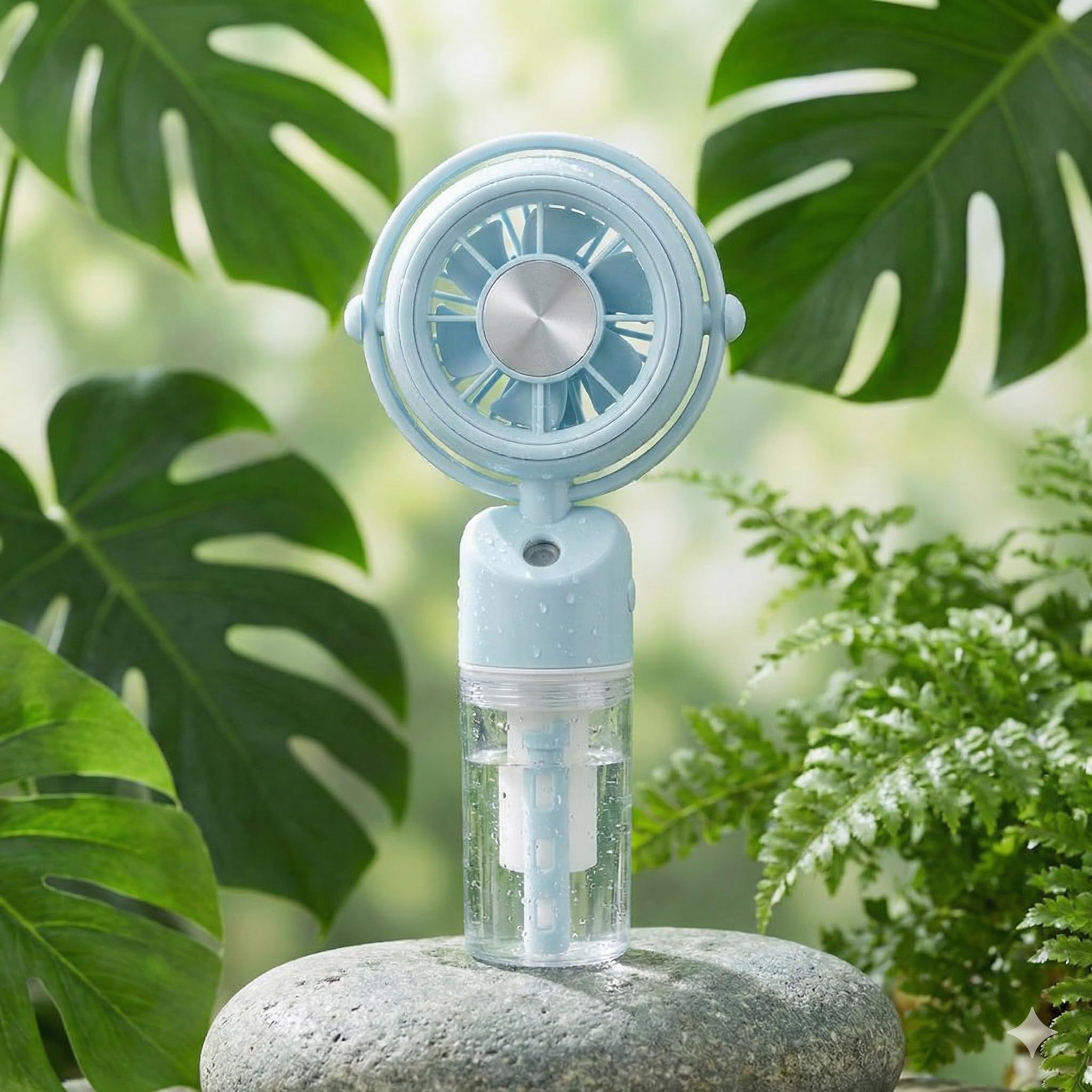 Desidiya® Mini Portable USB Rechargeable Hand Fan With Mist Diffuser 8000 RPM, 1200mAh Rechargeable Battery, Up to 6H Runtime, 3 Speed Modes With Mist Button Hand Fans for Summer, Blue Colour-image-1