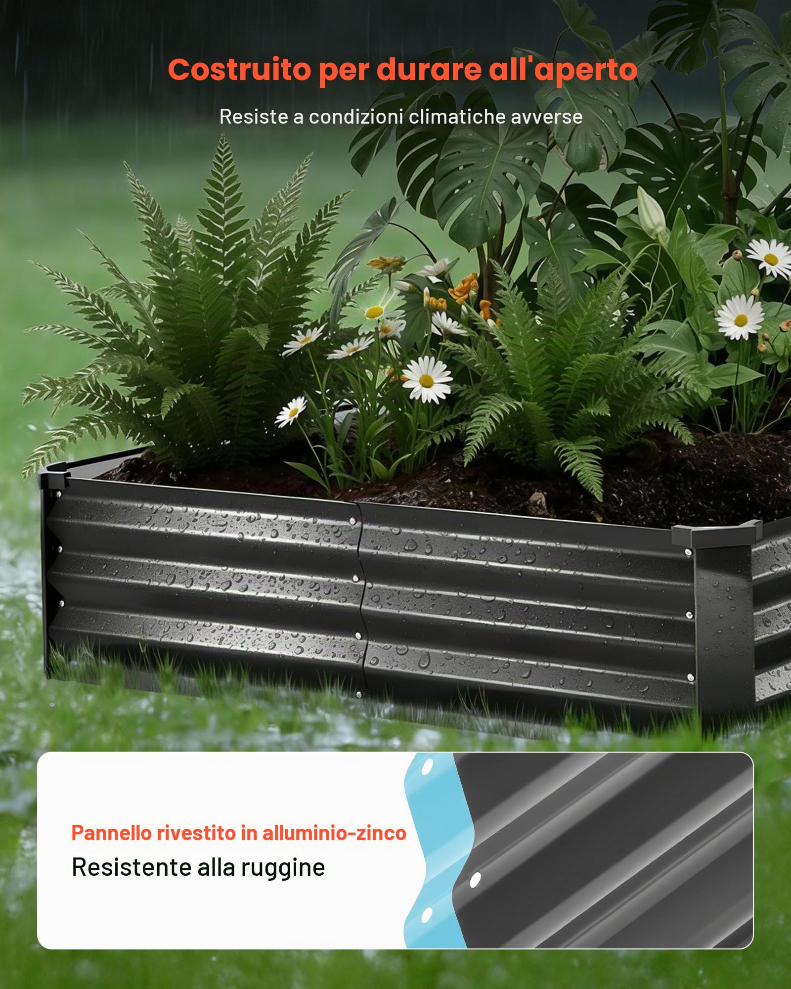VEVOR Fioriera Rialzata in Metallo da 2 Pezzi Zincata 2400x1200x300 mm, Aiuola Rialzata per Giardinaggio Rettangolare in Metallo da Esterno Fioriera Rialzata Coltivazione Fiori Verdure Piante Orto