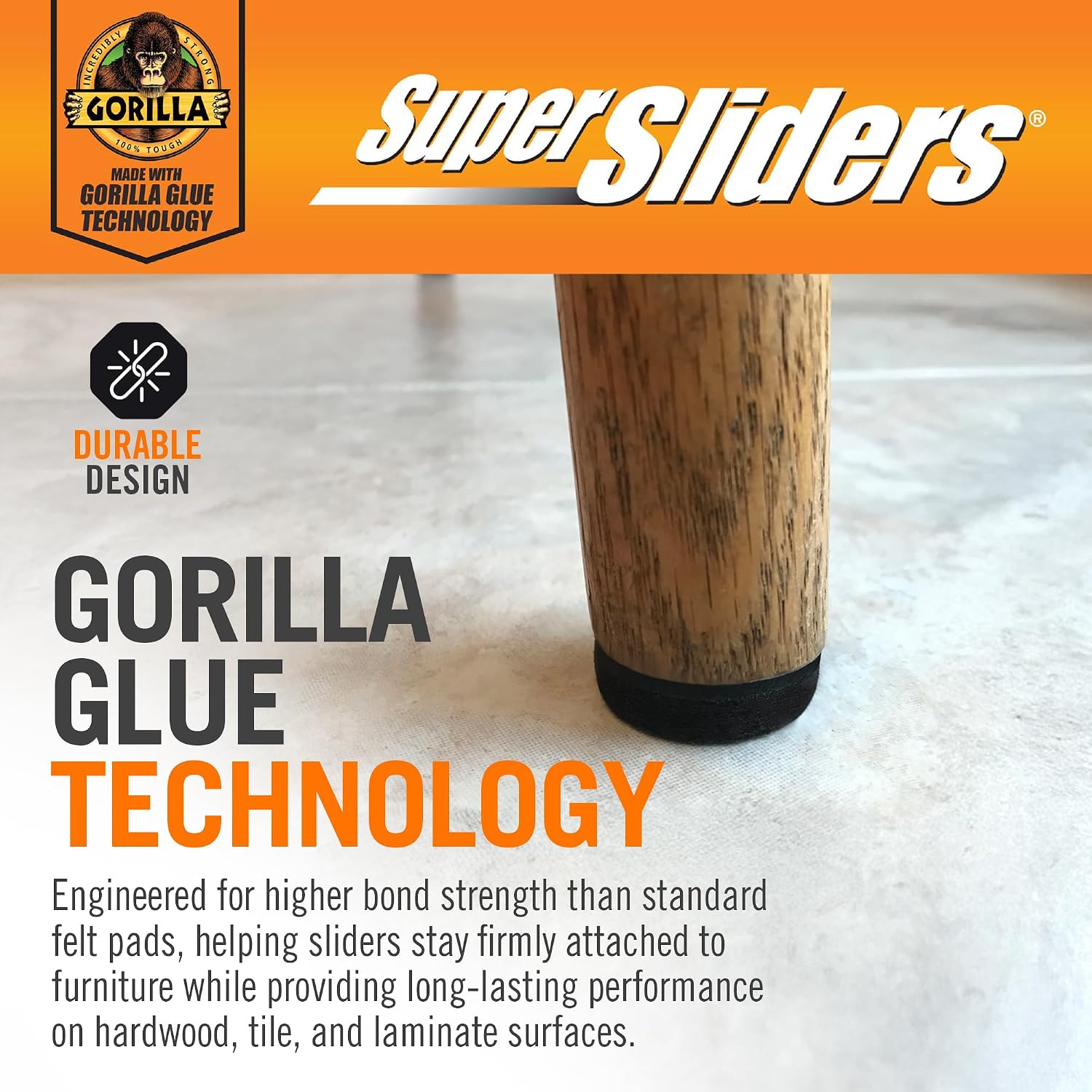 Super Sliders Gorilla Glue Assorted Felt Furniture Sliders for Hard Surfaces, Noise-Reducing Adhesive Furniture Moving Pads with Gorilla Glue Technology (136, Brown)
