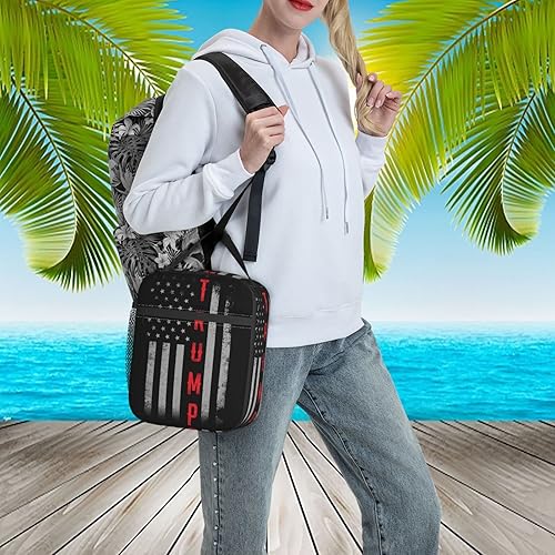 Miniatura 7 de PrelerDIY Grunge American Flag Trump - Lonchera aislada para mujereshombresniñasniños, con asa desmontable, bolsa de comida