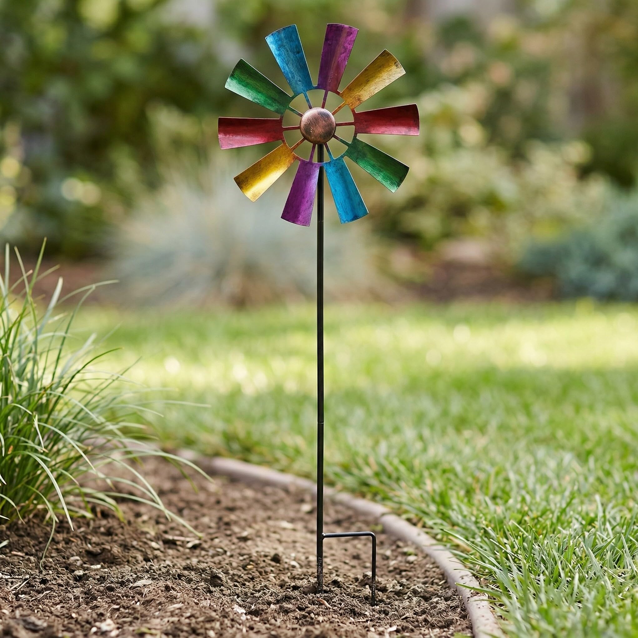 2 Pezzi Girandola Vento in Ferro da Giardino Design in Ferro Battuto, Rotante Movimento Ipnotico per Decorazione Esterna di Patio e Prato