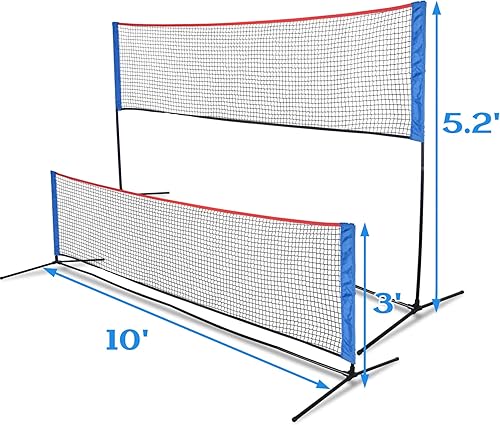 Miniatura 2 de Red de voleibol: altura ajustable de 10 pies con postes portátiles para entrenamiento de jóvenes en la playa/patio trasero