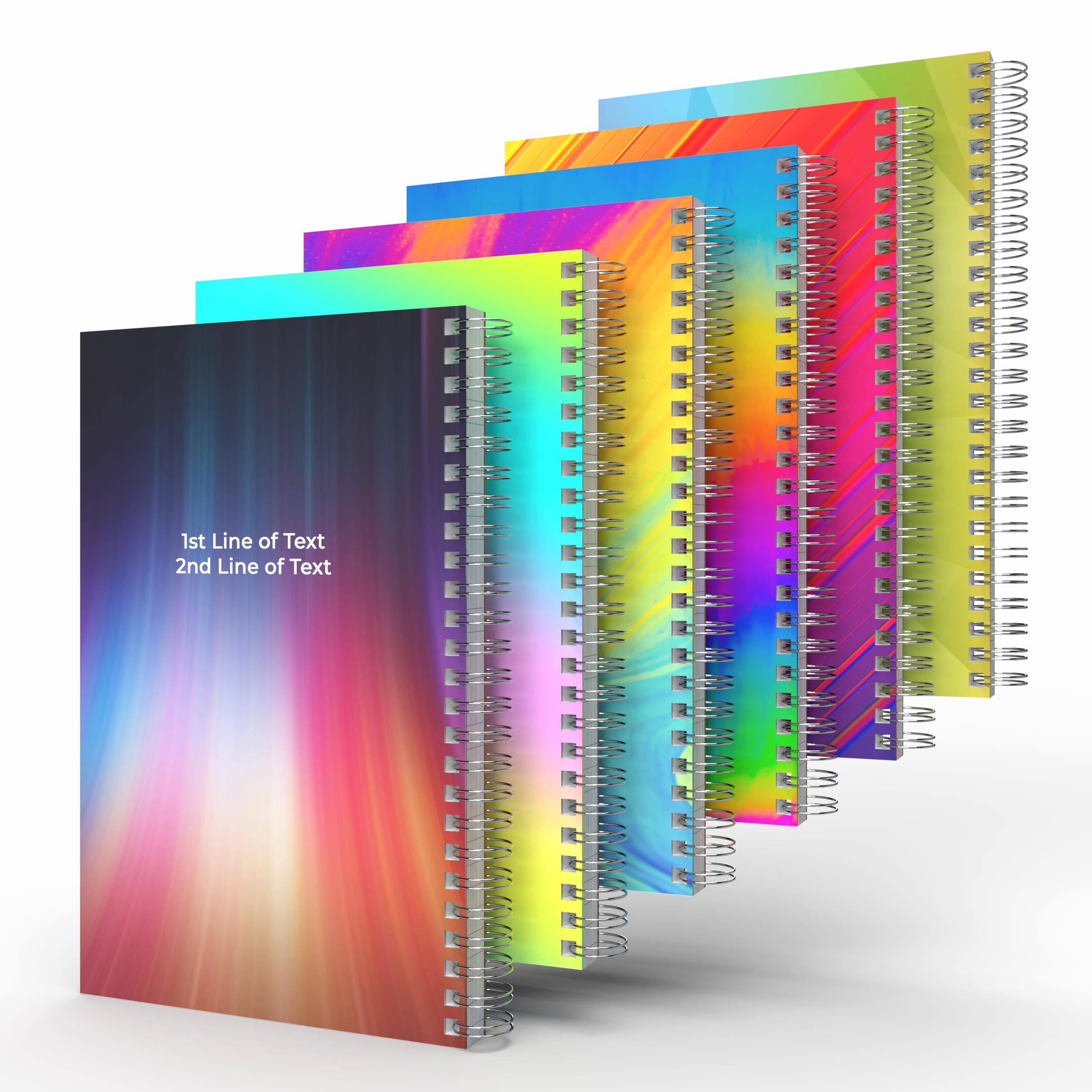 Custom Left Handed Spiral Notebook Journals with Rainbow Colored Covers - 6 Pack of 5" x 8" – College Ruled, Hard Cover, 50 Sheets Per Book – For