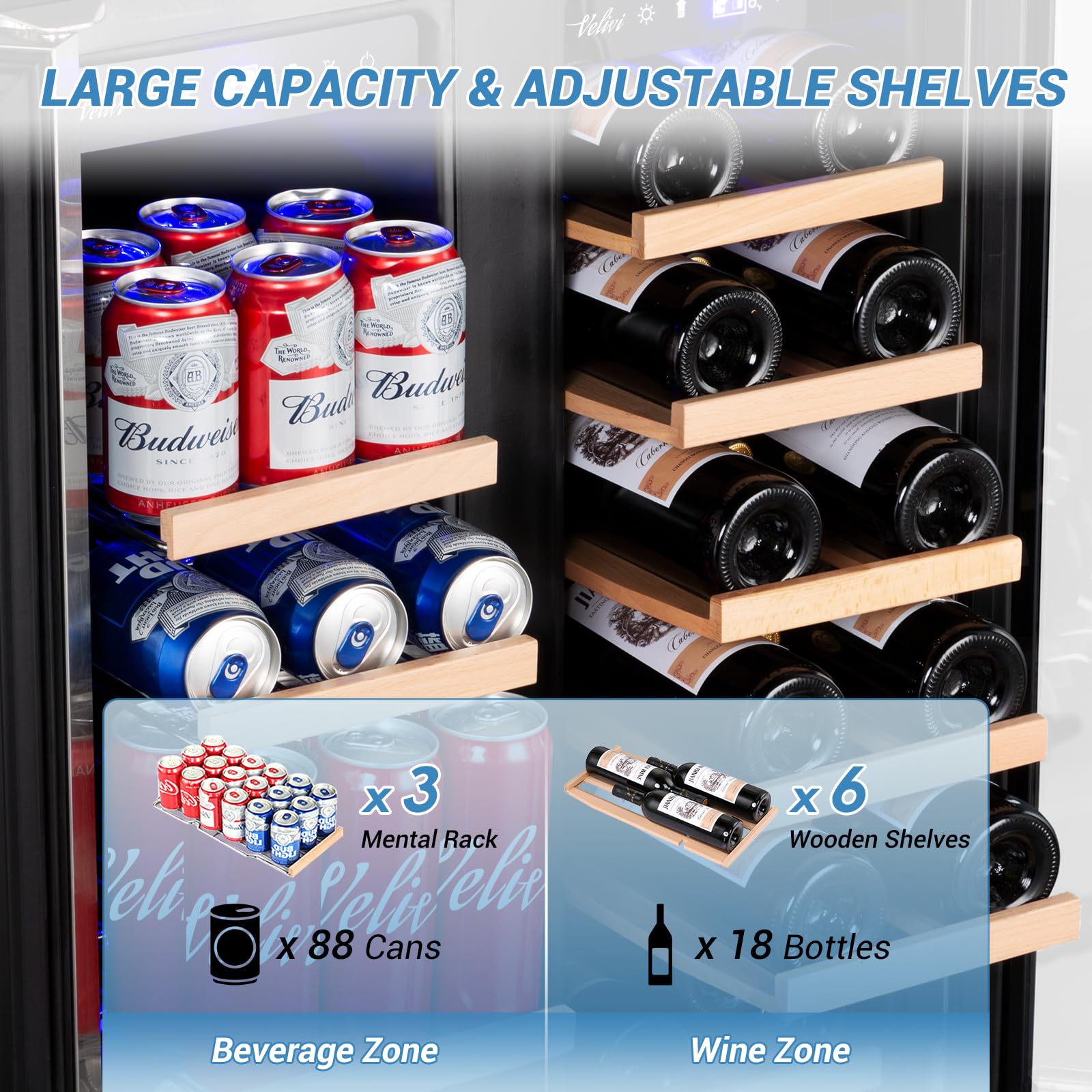 Wine and Beverage Refrigerator, 24 Inch Dual Zone Wine Beverage Cooler Under Counter with Glass Door&Lock, 18 Bottles and 68 Cans Large Capacity for Beer Soda Drink, Built-In or Freestanding Fridge on Fridge.com