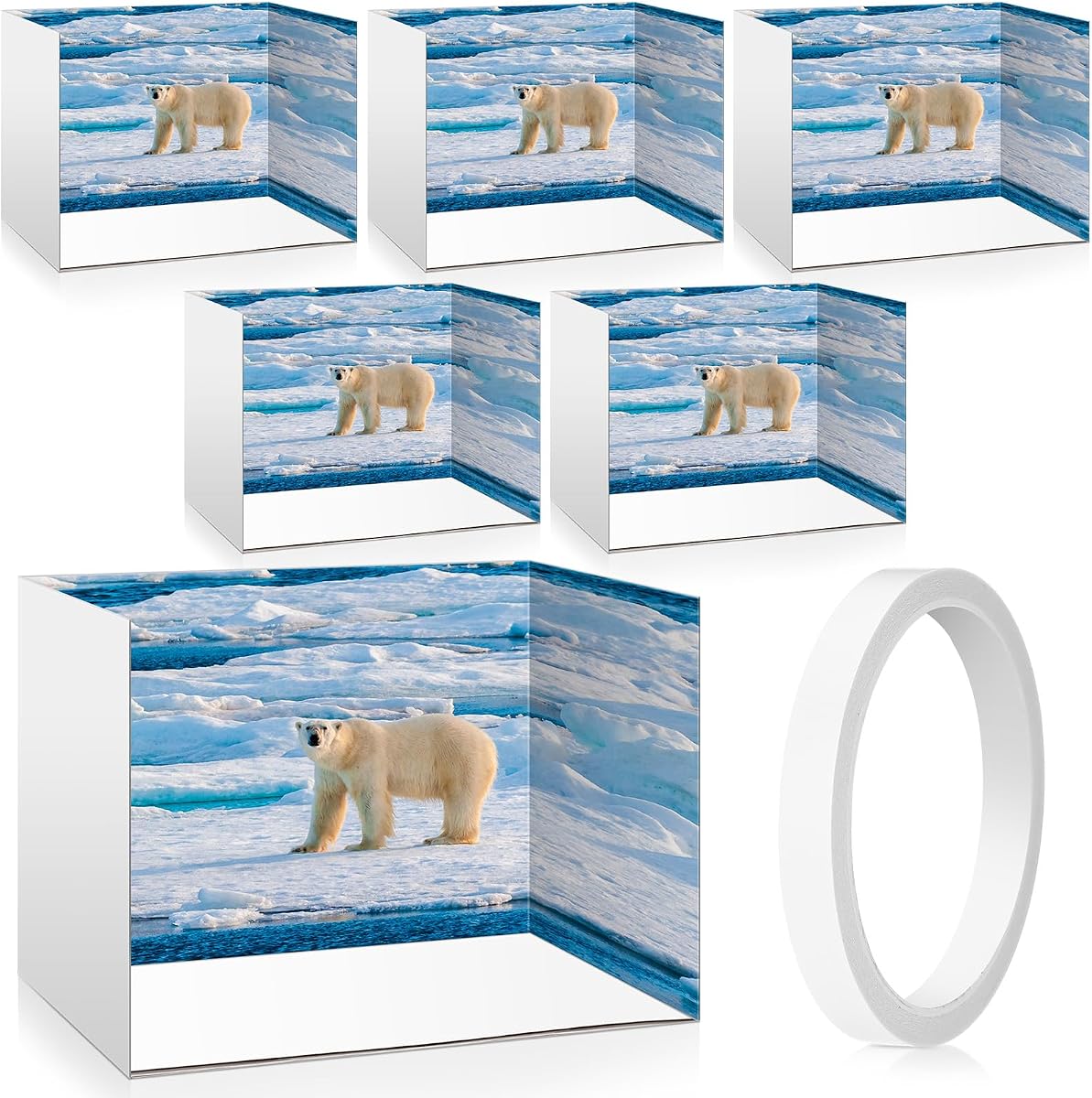 Leinuosen 5 Pcs Diorama Box Cardboard Kit, 11.8 x 8.7 x 8.3 Inches Desk Diorama Materials for Christmas Construction Project Supplies Display Case, with Double Sided Tapes(Arctic Animals Style)