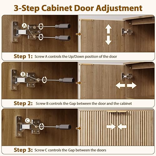 Miniatura 8 de Aparador de buffet con almacenamiento, armarios de madera con estantes ajustables, puertas acanaladas, mesa consola antipunta para cocina, comedor,