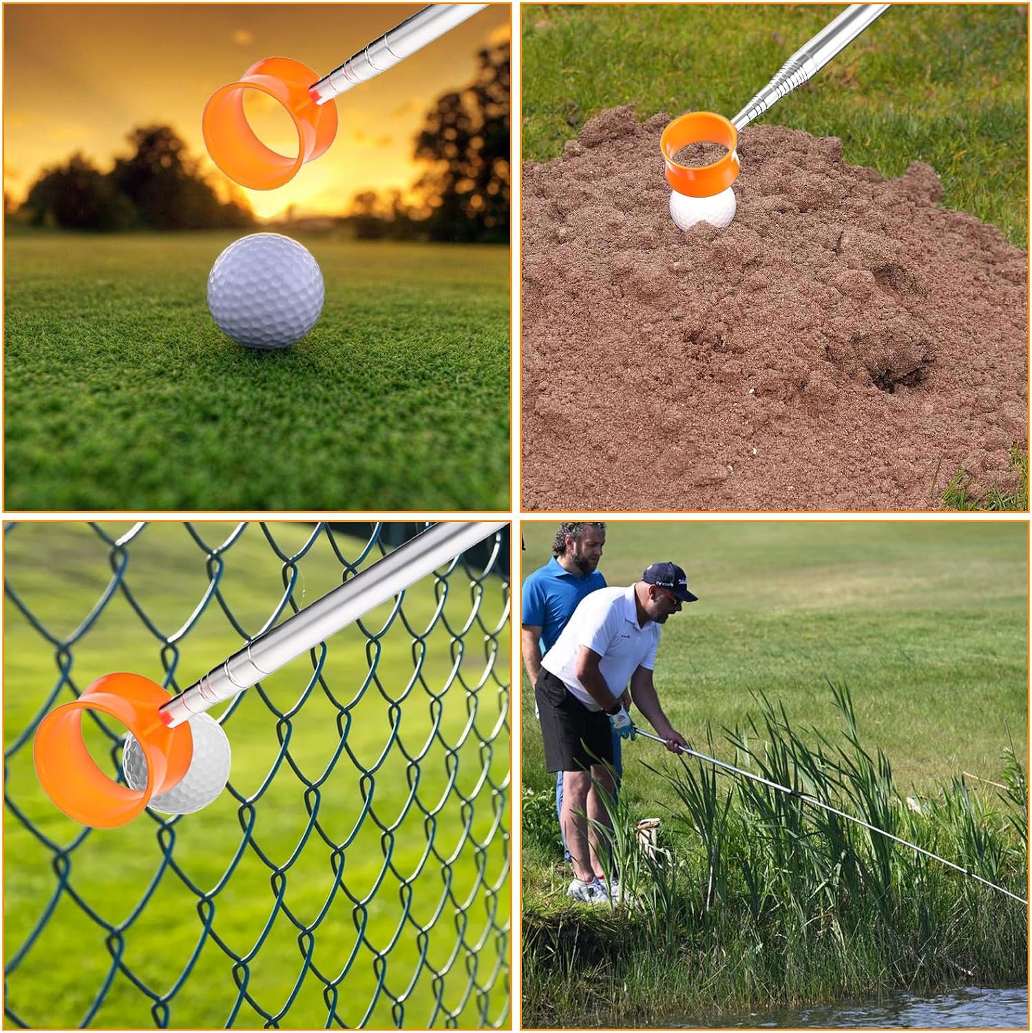 Ball Retriever Tool Golf, 12Ft Stainless Steel Golf Ball Retriever Retractable, Telescopic Golfs Balls Picker for Water