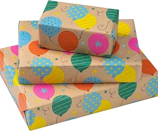 RUSPEPA Kraft Birthday Wrapping Paper Roll, Mini Roll, Colorful Balloons Pattern Kraft Gift Wrap Paper for Kids, Boys, Girls, Adults, Birthday Celebration, Party Supplies, 17 Inches x 9.8 Feet