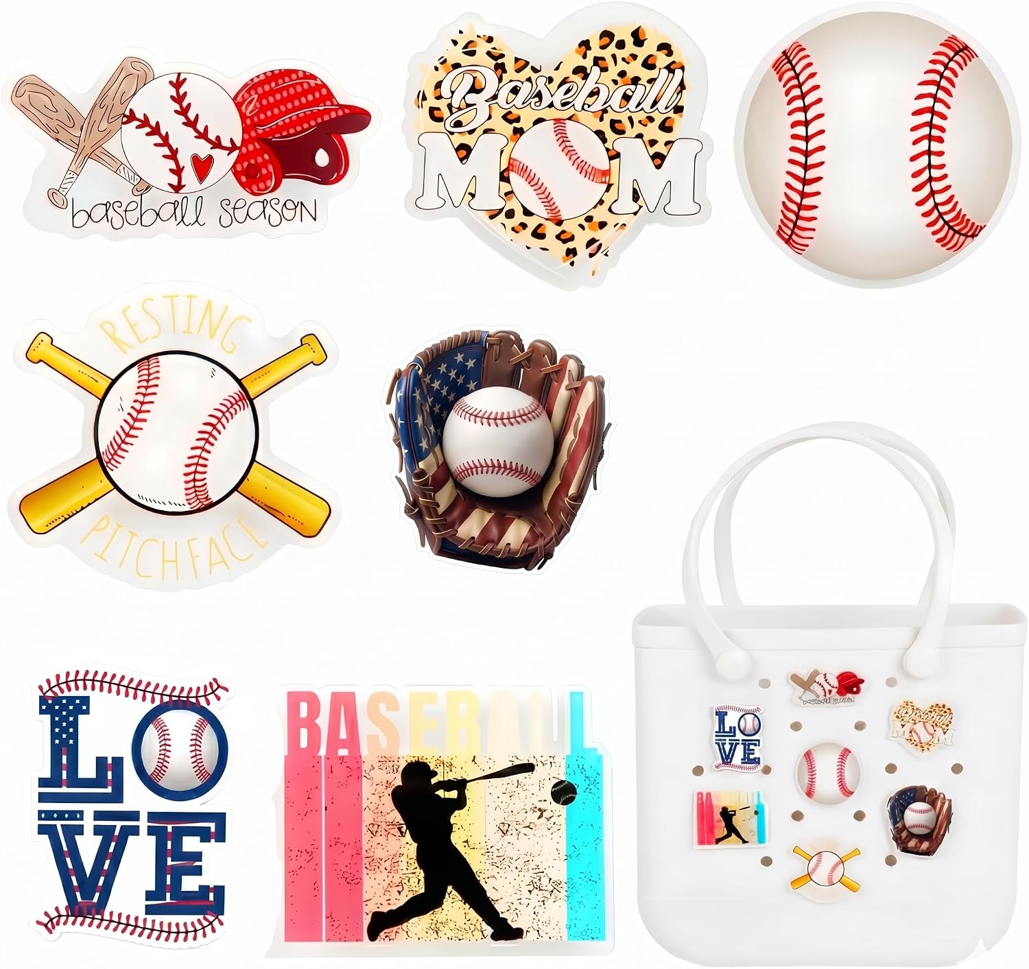 Baseball Charms for Bogg Bag - Acrylic Baseball Mom Accessories Suitable for Simply Southern Beach Totes and Rubber Beach Bag Decorations