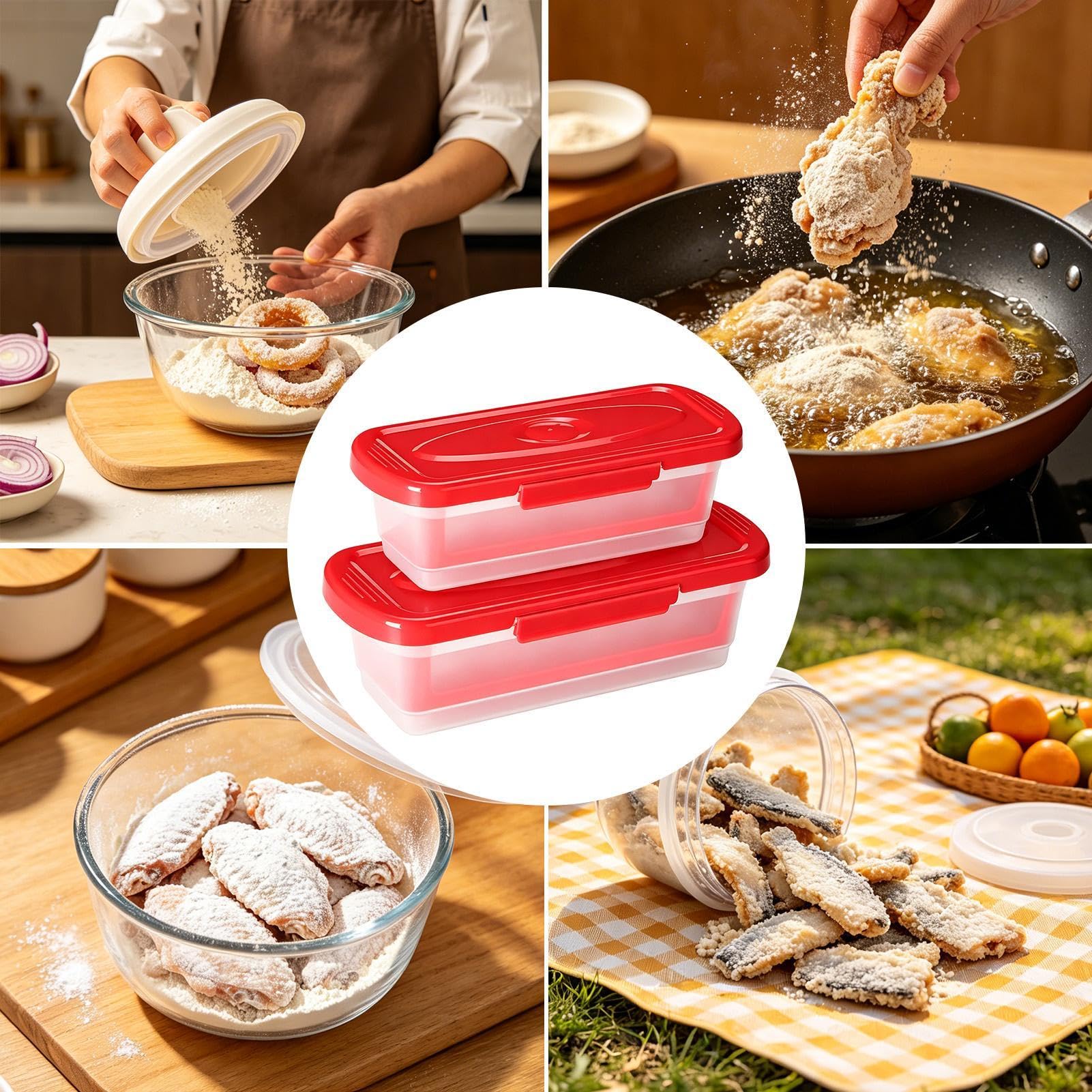 Shaker für Panierschüssel mit Deckel – 33,78 cm (13,78 Zoll), 2 Shaker für Teigschalen | Fischpanierschüssel im verbesserten Shaker-Stil | Braten von Hähnchenflügeln