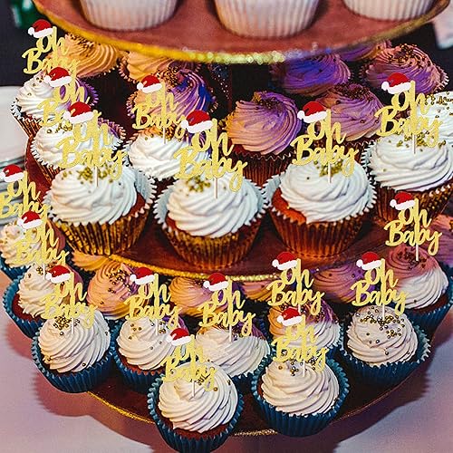 Vista 34 de Rsstarxi Paquete de 30 adornos navideños para cupcakes de hombre de jengibre con purpurina para baby shower, decoración para temática de Feliz