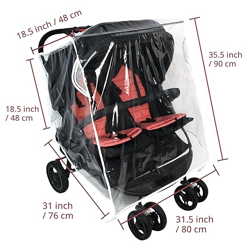 Miniatura 5 de Funda de lluvia doble para cochecito, protector de lluvia universal impermeable a prueba de viento para cochecitos de bebé gemelos lado a lado,