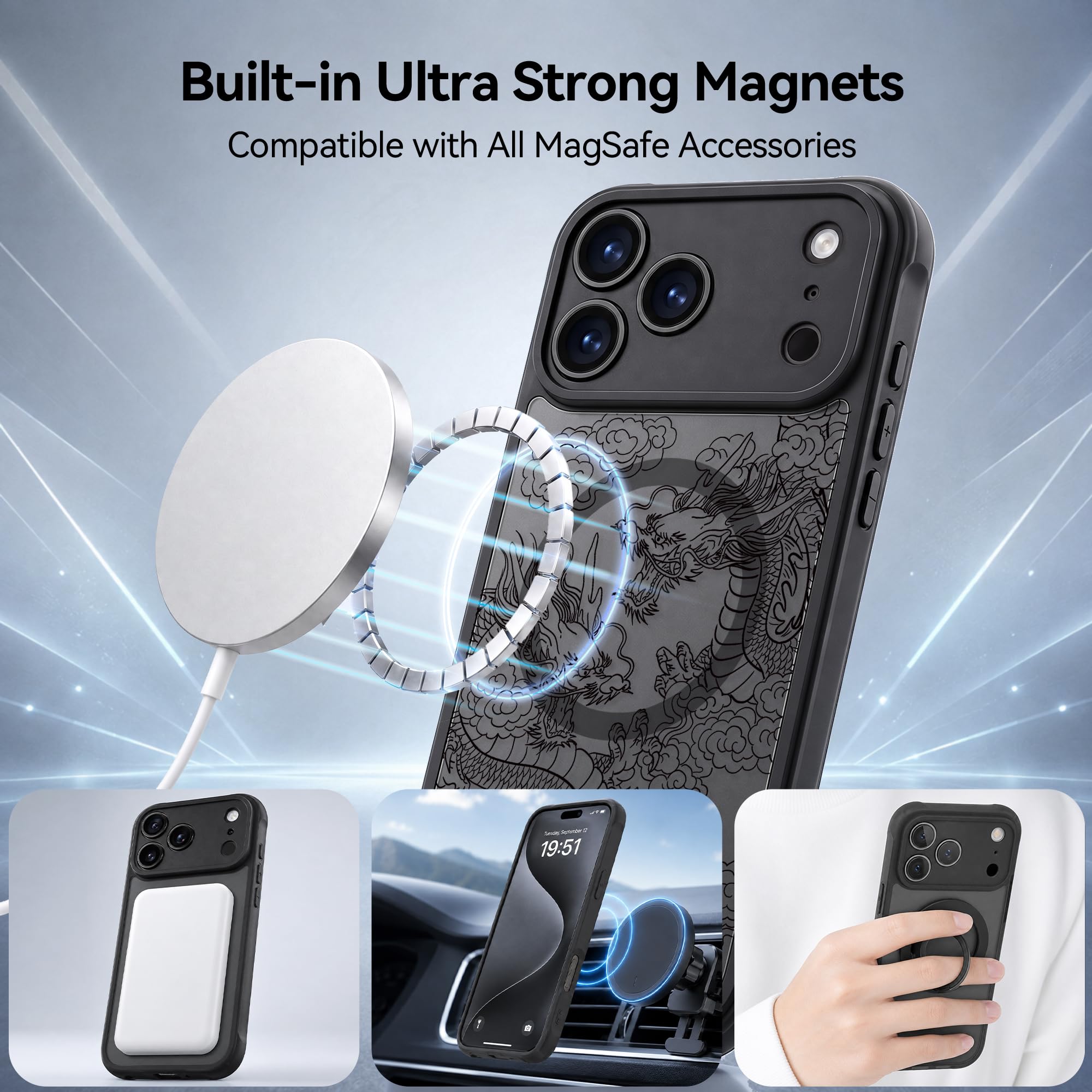 per iPhone 12 Pro Custodia estetica nera, drago