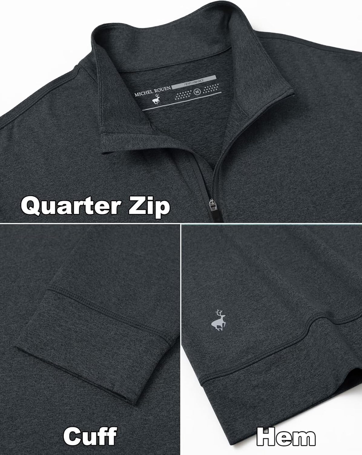 MICHEL ROUEN Quarter Zip Pullover Men Lightweight Dry Fit Mock Neck Midlayer Soft Sport 1/4 Zip Pullover Mens Heather Sweater - Image 5