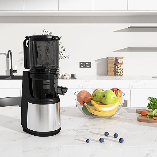 Miniatura 2 de Máquinas exprimidoras, exprimidor de prensa en frío con conducto de alimentación para frutas y verduras enteras, fácil de limpiar