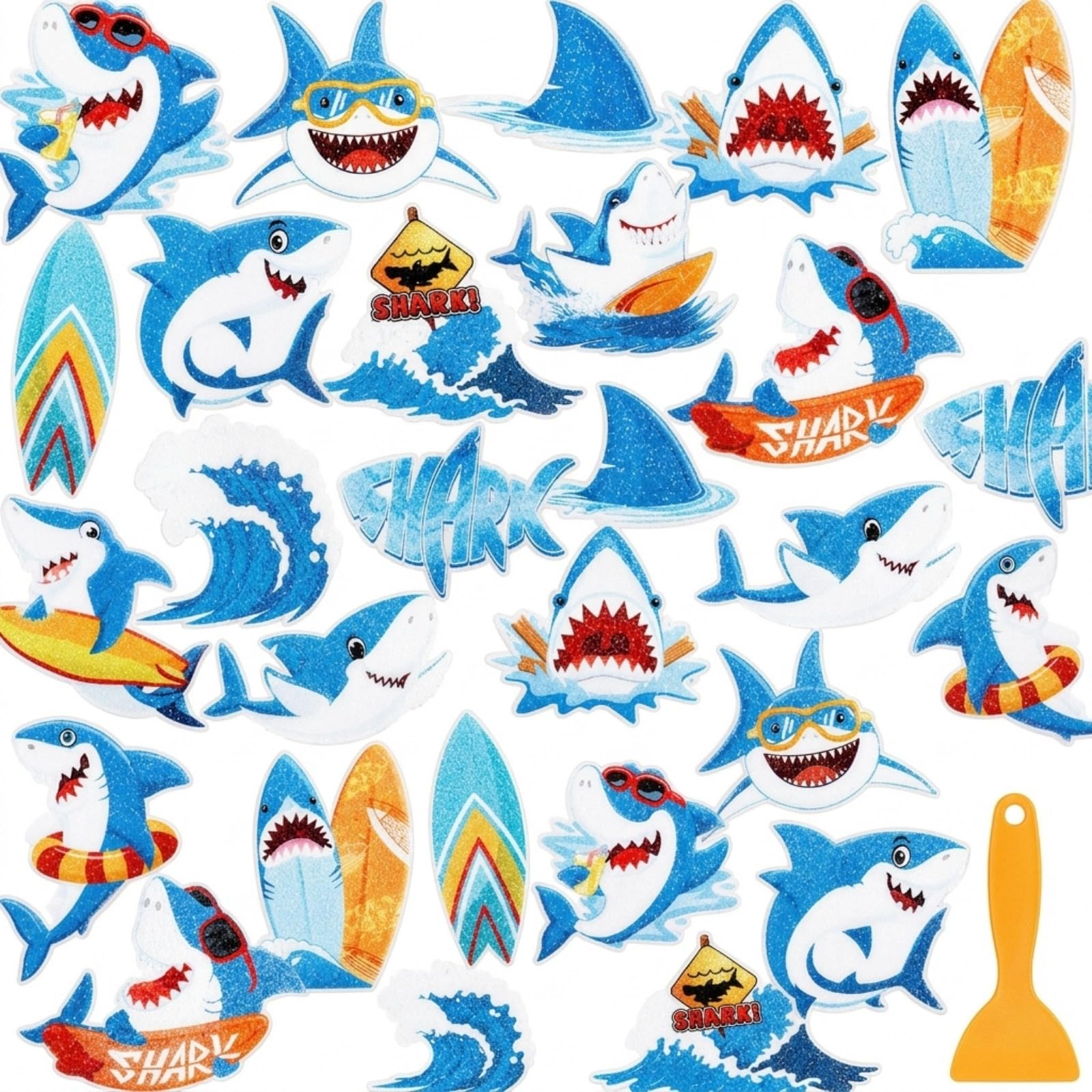 Fullhawl 30 Pcs Shark Non Slip Shower Stickers, Bathtub Safety