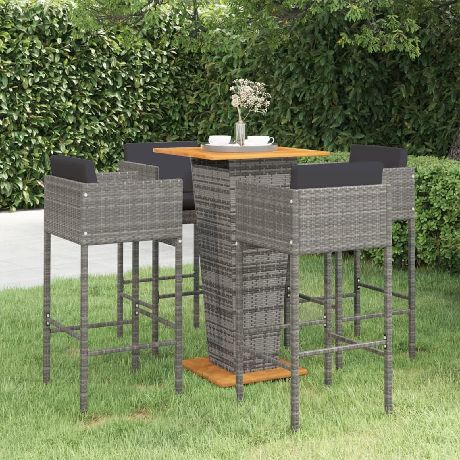 Ensemble de Bar Ensemble de Bar de Jardin Salon de Jardin Exterieur Salon Jardin Ensemble de Bar de Jardin 5 pcs et Coussins Résine tressée Gris g