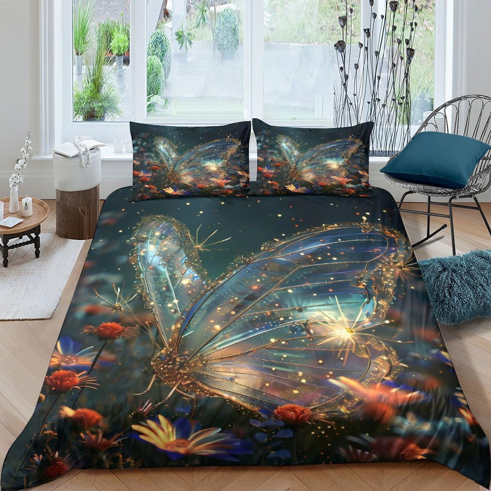 Ctjqhvkz Style-10 3D Printed Fantasy Butterfly Fitted Sheet Microfiber Soft Breathable Underwater Forest Mattress Cover For Bedroom Dorm Decor Single（135X200cm）
