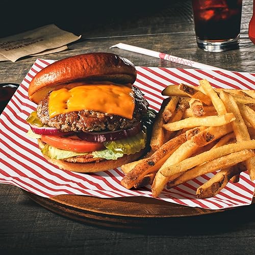 Vista 40 de Hojas de papel encerado de 12 x 12 pulgadas, 100 forros para cestas de alimentos para sándwiches, hamburguesas, envoltorios de alimentos Rayas