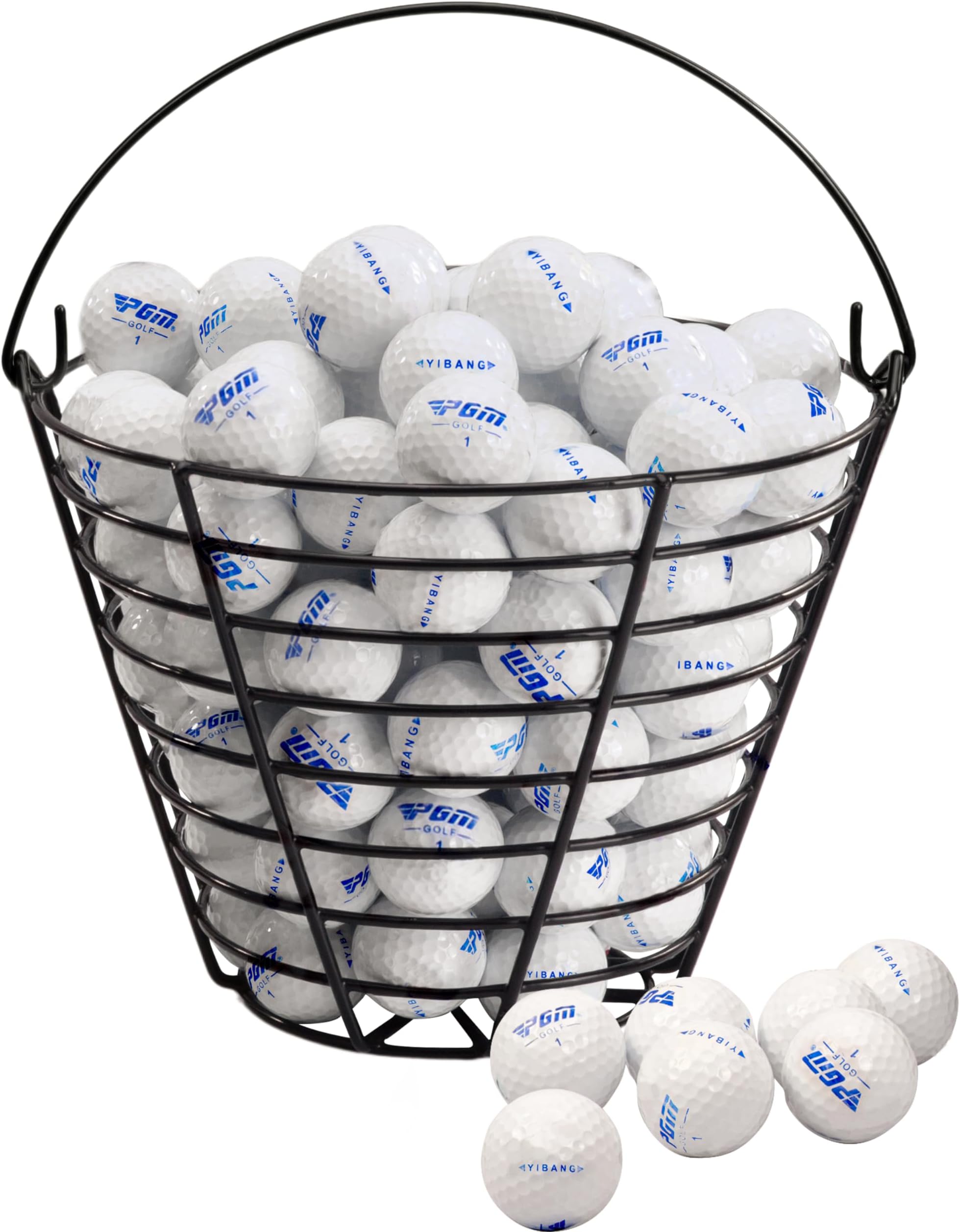 PGMGolf Ball Metal Range Basket (Includes 30 Two-Piece Golf Balls) - Golf Ball Bucket Golf Ball Storage Basket - Golf Ball Container with Handle