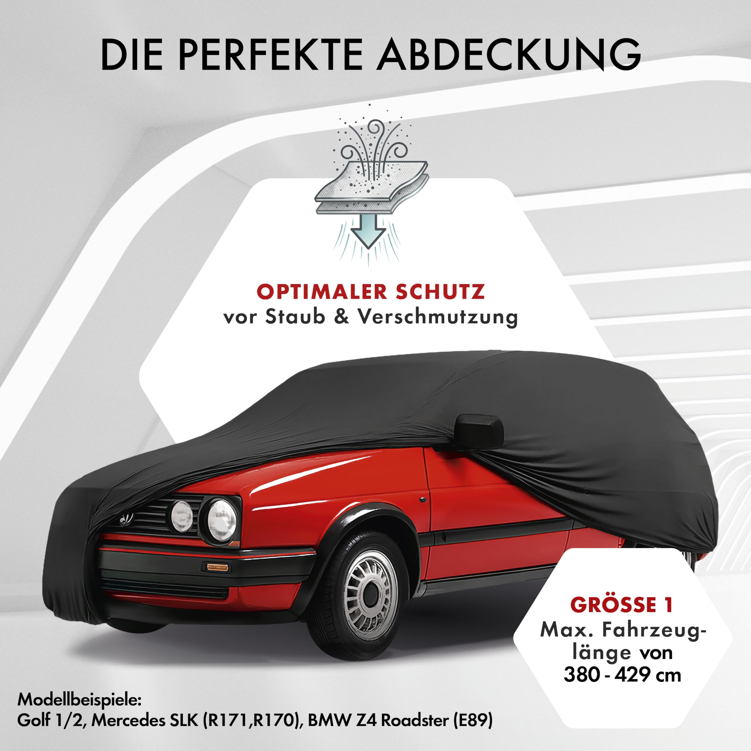 WALSER Abdeckung Auto Indoor Stretch, Autoabdeckung Winter, staubdichte Autogarage Abdeckung, Autoplane, Autogarage Schutzplane Winter, Schutzhülle für Auto, Wagen Abdeckplane Größe 1 schwarz