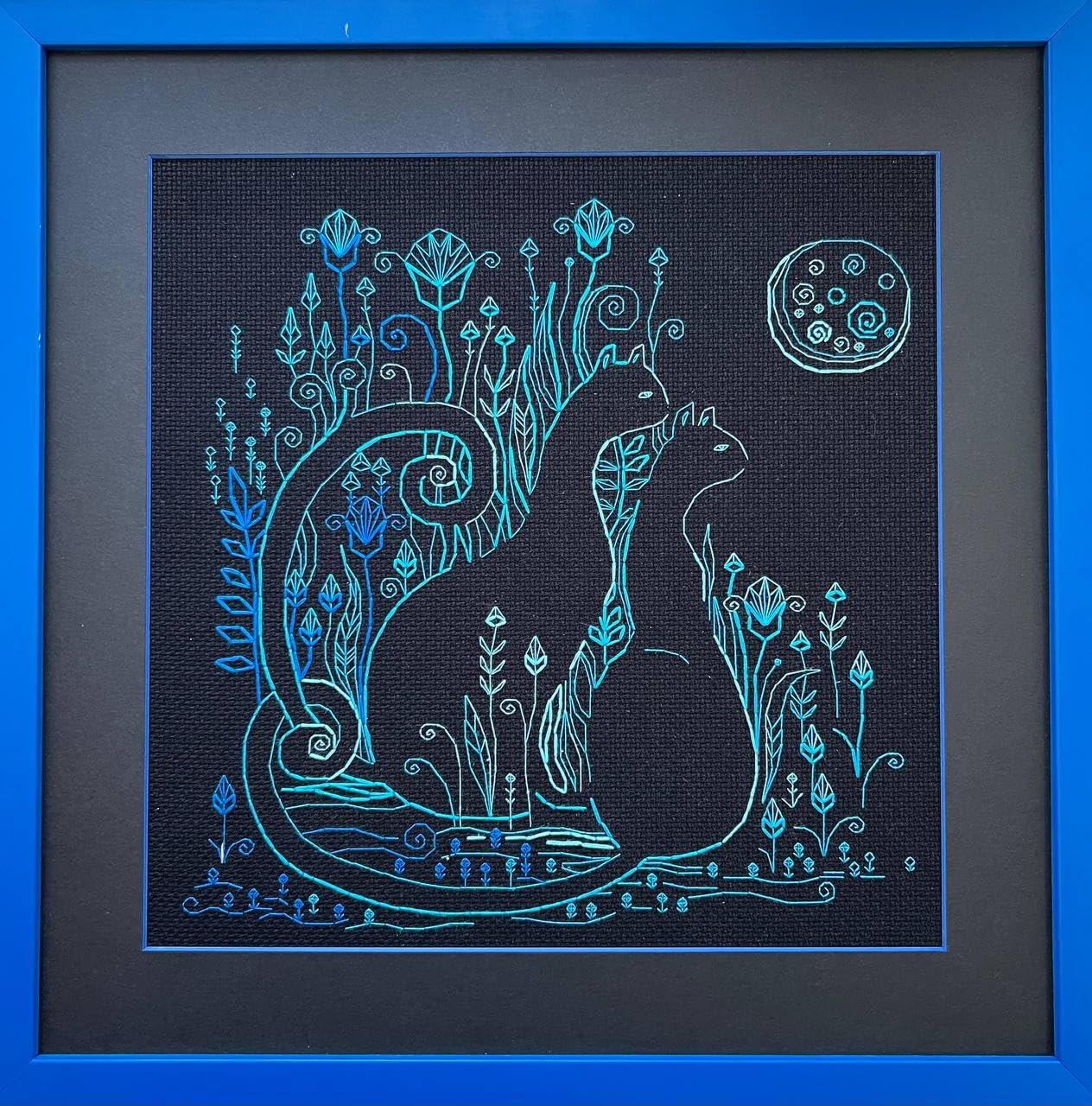 Riolis counted blackwork stitch kit ""Cats. Moonlight"", 30x30cm, DIY