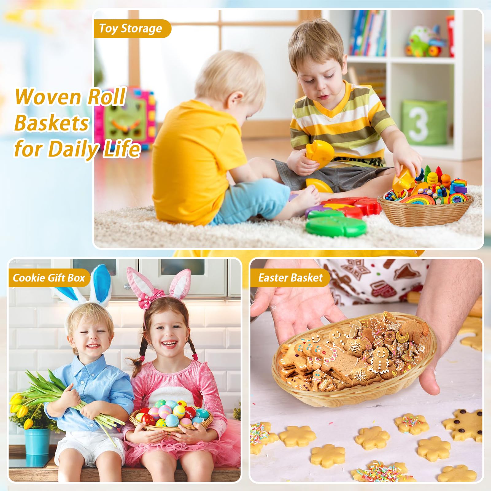 Confezione da 24 cestini ovali in plastica, piccoli cestini per frutta e pane per la conservazione degli alimenti, contenitori vuoti per regali di Pasqua, cestini da portata per casa, cucina