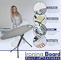 Vista 6 de Tabla de planchar extra ancha: superficie grande de 48"×18" (57" con soporte para plancha) • Perchero integrado para ropa, colgador y soporte
