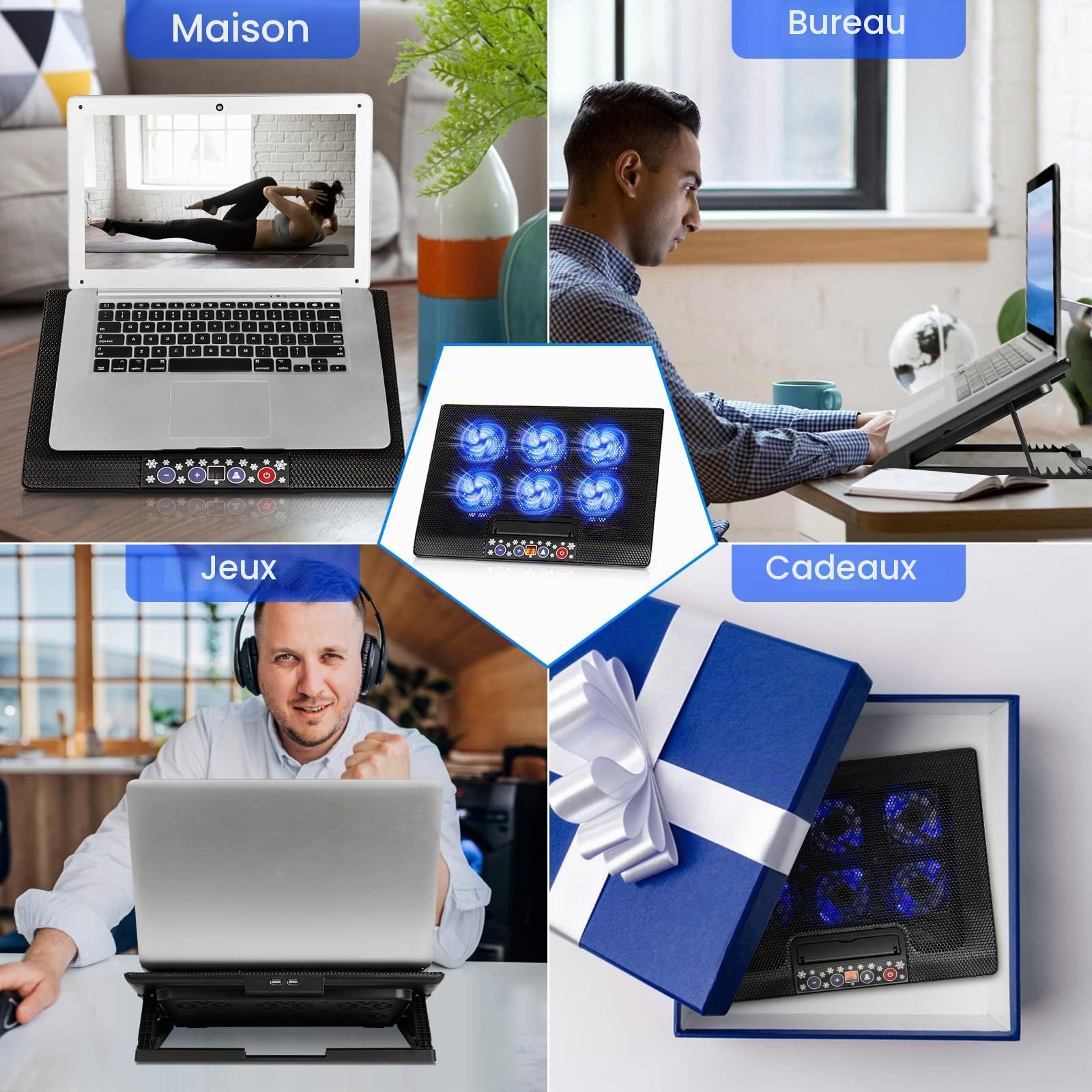 Coussin de Refroidissement pour Ordinateur Portable 12-17 Pouces, Uten Refroidisseur pour Ordinateur Portable avec 5 Réglables en Hauteur, 2 Ports USB