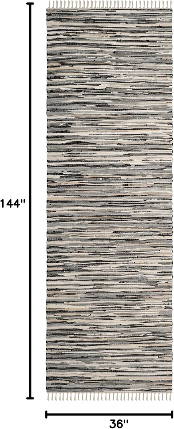 SAFAVIEH Rag Rug Collection Runner Rug - 2'3" x 12', Black & Multi, Handmade Boho Stripe Cotton, Ideal for High Traffic Areas in Living Room, Bedroom (RAR129Q)