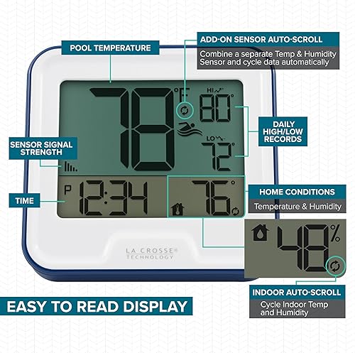 Miniatura 3 de La Crosse Technology 331-09667-INT Termómetro inalámbrico para piscina con pantalla LCD interior