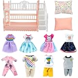 Doll Clothes and Accessories for 5.3 inch Dolls, Clothes Dress Pajamas Random in 6, Mini Supplies, Bunk Bed, Girls Granddaughter Gifts