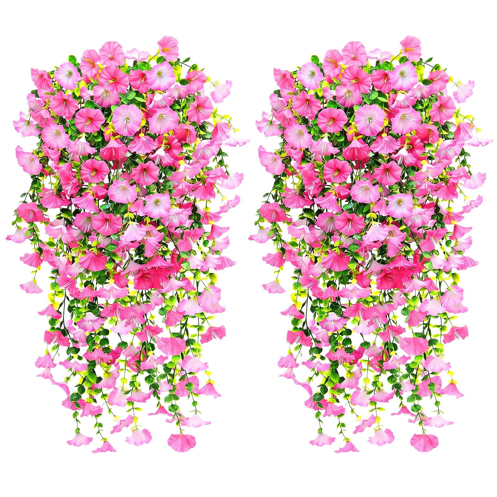 Vicloon 4 Bundles Artificial Hanging Flowers, 76cm Fake Trailing Plants Morning Glory, Hanging Like Real Weatherproof Artificial Plants, for Outdoor, Indoor, Balcony, Patio, Hanging Basket (Pink)