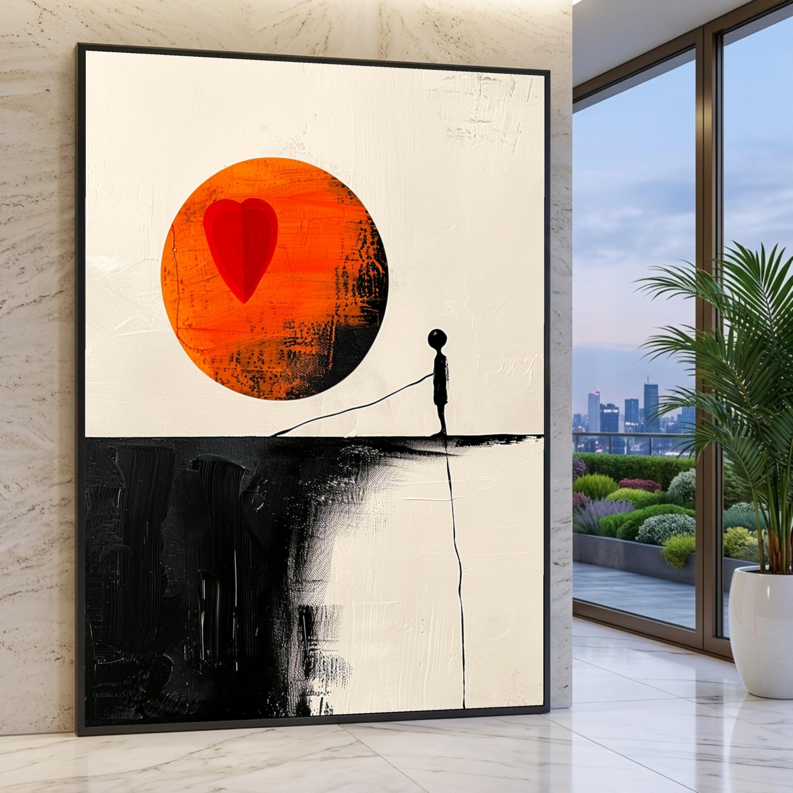 CAOXTART Minimalistyczny obraz, miejskie plakaty miłosne, współczesna sztuka ścienna, abstrakcyjne plakaty z figurką serca, nowoczesna sztuka uliczna (50 x 75 cm/ramka wewnętrzna)
