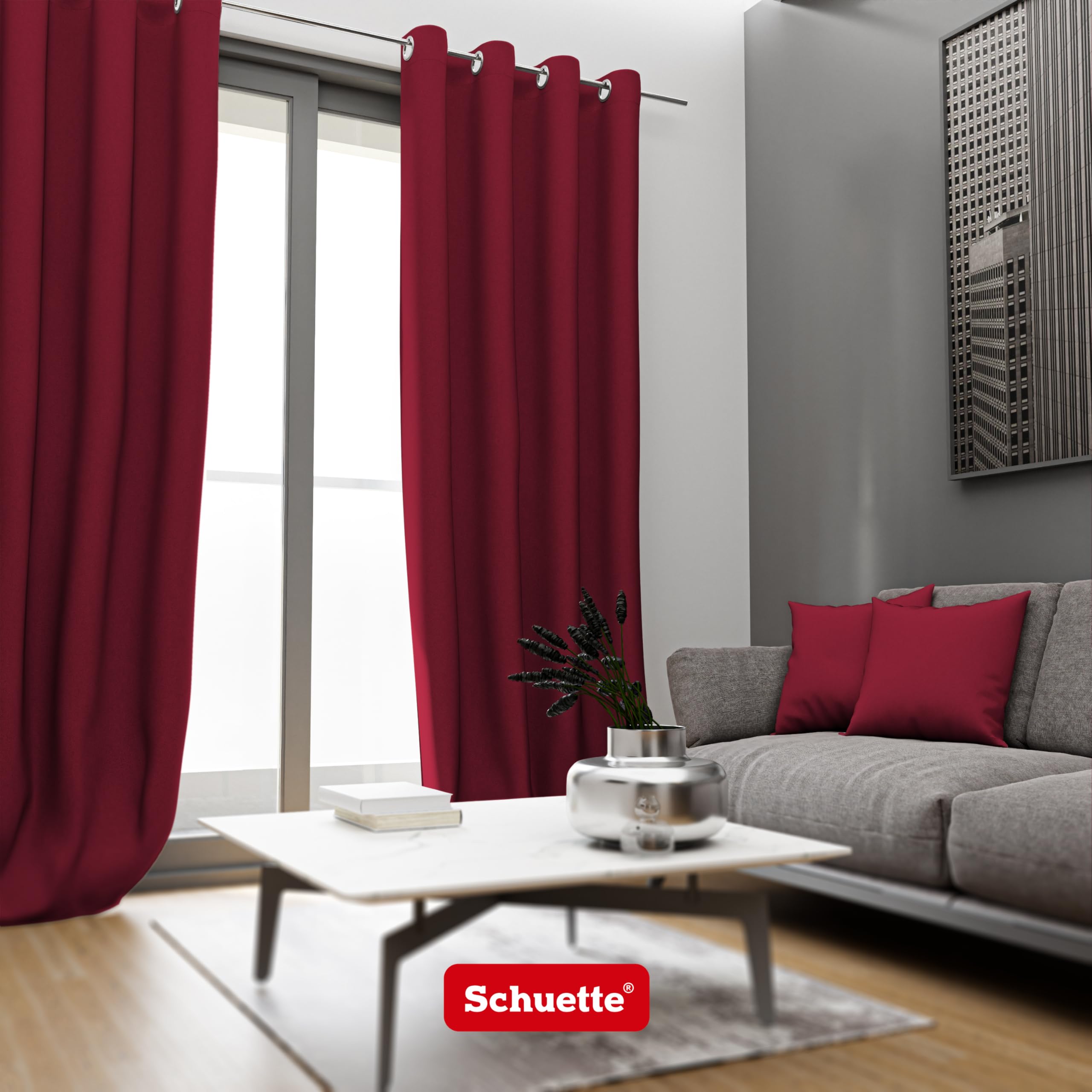 Schuette® Verdunklungsvorhang mit Ösen ● Century Black: Firre Dance (Rot) ● 230x130cm Höhe x Breite (1 Stück) ● Blackout Vorhang Verdunkelung Knitterfrei Pflegeleicht Gardine Thermo Blickdicht